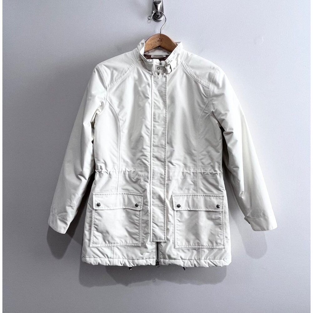 Lands End Utility Jacket Womens XS Ivory Quilted Lined Cinch Waist Pockets